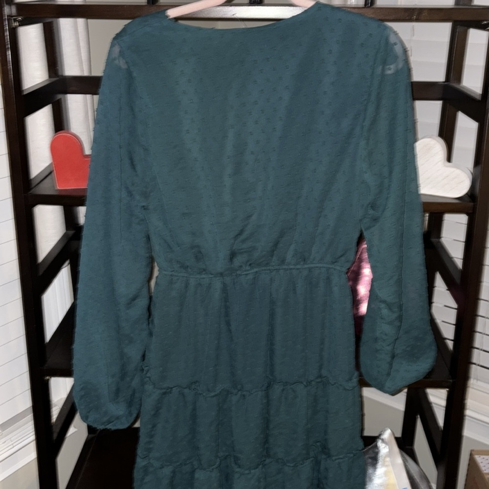 ANDREE' by unit Medium Dark Teal Long Sheer  Sleeve midi embroidered dress- GC🩷 - Picture 7 of 16